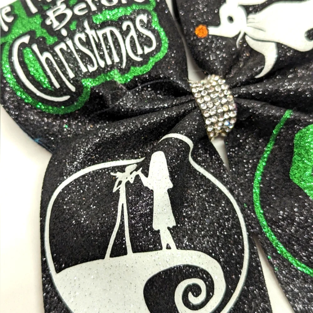 🎃 New Nightmare Before Christmas Glittery Hair Bow Tie Handmade - Picture 4 of 6